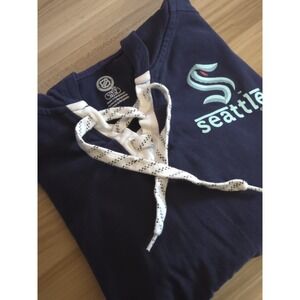 NHL Seattle Kraken Women's Navy Lace-Up V-Neck Hooded Pullover Hoodie‎ Size L